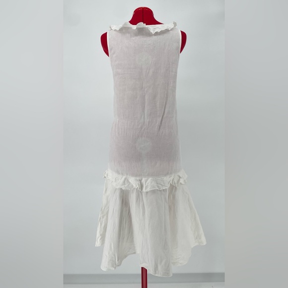 Vintage Crisp White Drop Waist Midi Dress With Neckline Ties & Tie Belt - Picture 13 of 15